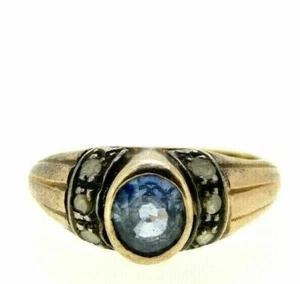 ANELLO VINTAGE ANNI '50 IN ORO GIALLO MASSICCIO 14 KT CON TOPAZIO E DIAMANTI - Foto 1 di 6