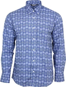 Relco Hombre Real Cachemira Azul Manga Larga Botón Abajo Camisa Vintage Mod 60s - Picture 1 of 2