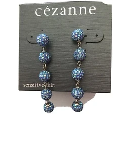 Baumelnde glitzernde blaue Ohrringe empfindliche Haut 2" lang nickelfrei Silber Neu mit Etikett - Bild 1 von 4