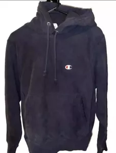 Champion Tejido Inverso Pequeño Unisex Desteñido Negro Manga Larga Pullover Sudadera con Capucha - Imagen 1 de 4