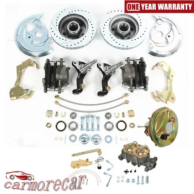 Kit de conversión de freno de disco de carrocería 9" rotores perforados de refuerzo para 1964-72 GM A, F, X Foto 1 de 4