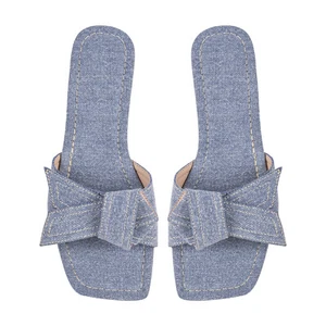 Women's Denim Flat Mules Summer Slippers Comfy Open Toe Slip On Beach Sliders - Picture 1 of 10