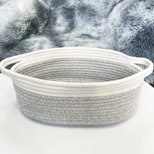 Small Woven Storage Basket 12"x8"x5" Pets Toy Bin Decorative Gift Basket MixGrey - Picture 1 of 9
