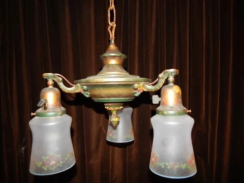 Antique Three-Arm Polychrome Pan Light Cover