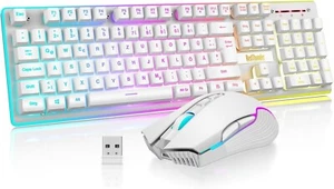 Ergonomisches K10 Gaming Set – Kabellose Tastatur & Maus mit LED Effekten, Weiß - Bild 1 von 10