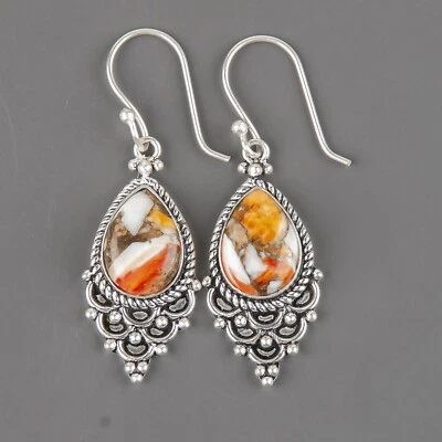 Серьги из стерлингового серебра 925 пробы с натуральным оранжевым медным бирюзой для девочек - Изображение 1 из 4