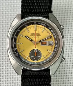 Seiko 6139-6013 Bruce Lee Chronograph Automatic Men's Watch Yellow Dial Vintage - Picture 1 of 10