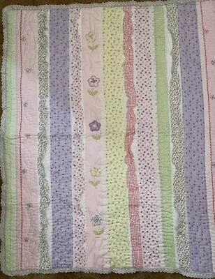 Manta edredón edredón bebé Kidsline rosa verde flores encaje núcleo cabaña Foto 1 de 4