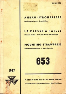 Massey Harris Ferguson 653 MOUNTING STRAWPRESS Operation Parts List MANUAL 1957 - Picture 1 of 2