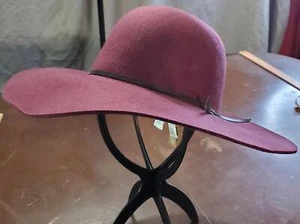 Stylish Wool Felt Wide-Brim Hat - Deep Burgundy, Vintage inspired - Picture 1 of 12
