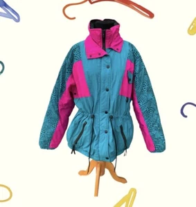 Giacca da sci vintage Color Block Y L blu rosa cappotto da neve radicale retrò anni 90 80 core bambino - Foto 1 di 8