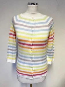 JOHN SMEDLEY SEA ISLAND COTTON MULTI COLOURED STRIPE CARDIGAN SIZE M - Picture 1 of 4