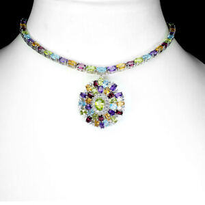 Unheated Oval Peridot 8x6mm Amethyst Gems Cz 925 Sterling Silver Necklace 17.5