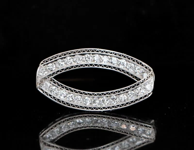 Broche prendedor Art Deco diamante talla minero antiguo platino 2,00 quilates vintage Estate $6550 Foto 1 de 4