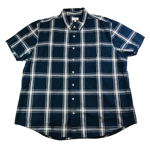 Sonoma Men's Short Sleeve Shirt Button Navy Blue White Plaid 2XL - Picture 1 of 5