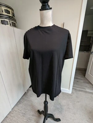 $650 Camiseta VALENTINO Top Talla L Negra Rockstuds Cuello Redondo Hecha en Italia Algodón Foto 1 de 4