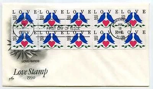 2441a Love 1990, lovebirds, ArtCraft booklet pane of 10, FDC - Picture 1 of 1