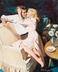 Arthur Sarnoff - Passionate Couple Lovers Kissing 1960s Signed - 17" x 22" Print - Picture 1 of 1