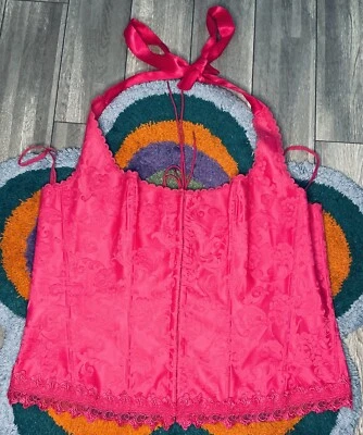 Винтажный корсет Frederick's Of Hollywood бюстье розовый с бретелью через шею на шнуровке плюс размер 44 - Изображение 1 из 4