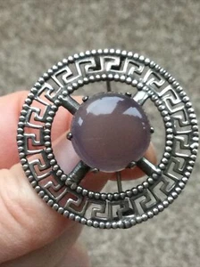 Vintage Scottish Sterling Silver Brooch Robert Allison Purple Agate, RA Hallmark - Picture 1 of 20