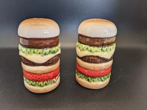 Vintage Hamburger Salt & Pepper Shakers Ceramic - Picture 1 of 6