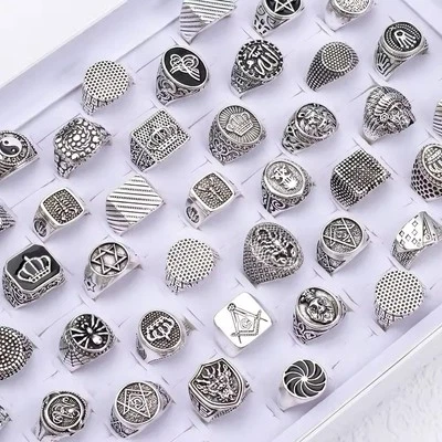 20 Mix Bulk Lot  Rings For Men Goth Fashion Ring Wholesale - Image 1 of 4