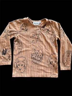 Mini Rodini EUC braun Fuchs Familie Bio-Baumwolle Langarm T-Shirt Oberteil - 3-5 Jahre - Bild 1 von 4