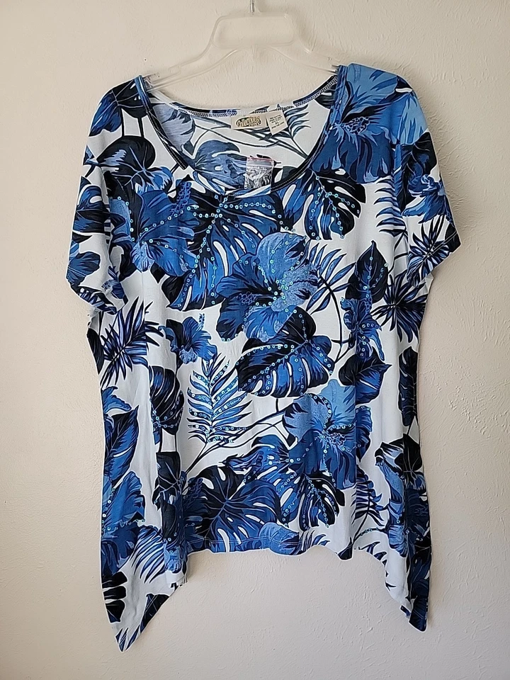 Colecciones etc. Camiseta XL Azul Tropical Lentejuelas Sharkbite Ropa de Crucero Algodón Nueva Foto 1 de 4