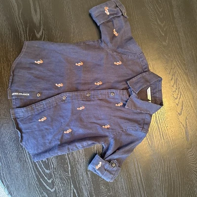 Janie And Jack Azul Marino Caballito de Mar Lino Abotonado Manga Enrollada Talla 2T Foto 1 de 4