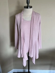 Clara Sun Woo rosa gerippte Strickjacke & Tank Größe M hergestellt in den USA - Bild 1 von 10