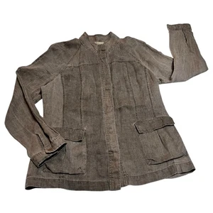 Eileen Fisher Hemdjacke Leinen Stehkragen in Taupe Größe M - Bild 1 von 6