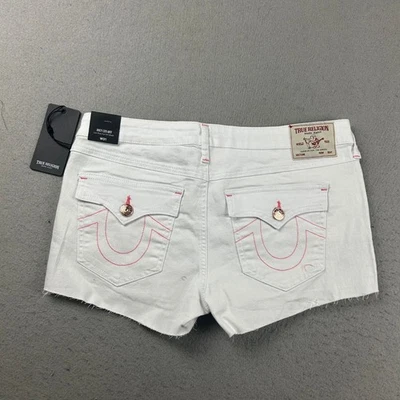 True Religion Shorts Womens 31 White Denim Joey Low Rise Cut Off Raw Hem NWT - Image 1 of 4
