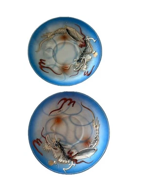 Juego/2 platillos Moriage vintage Betson Blue japonés DragonWare ~ decorados a mano Foto 1 de 4