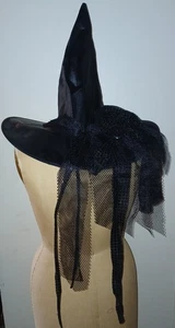Sombrero de bruja negro de secuencia y encaje - Imagen 1 de 4