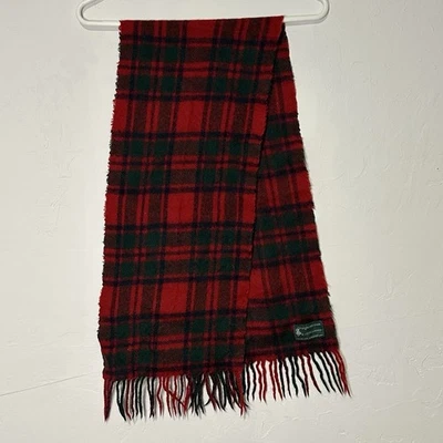 Lochcarron of Scotland Fringed Scarf 100% Lambswool Red Green Plaid 56" - Image 1 of 3
