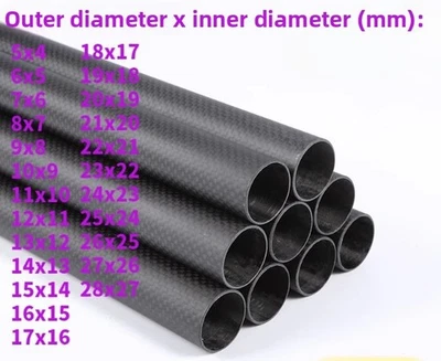 2PCS OD4-27mm Thick 0.5mm 3k Carbon Fiber Tube Plain/Twill Weave 500mm Length - Image 1 of 4