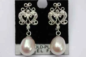 YR27 Cría Perlas Agua Dulce Joyería Pendientes Pendientes Circonitas Plata 925 nmbh - Imagen 1 de 1