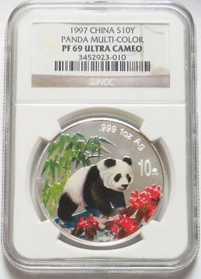 1997 SILVER CHINA 10 YUAN MULTI-COLOR PANDA NGC PF 69 UC - Image 1 of 2