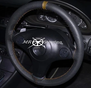 FITS MERCEDES VANEO BLACK PERFORATED LEATHER STEERING WHEEL COVER + BROWN STRAP - Bild 1 von 6