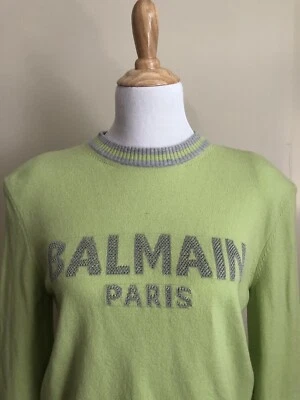 Balmain Logo Wool-Cashmere-Blend Cropped Sweater Pale Green Size 38 FR/ 6 US - Image 1 of 4