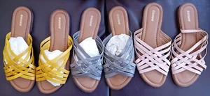 3 Graceland Deichmann Strappy Mule Sandals Yellow Grey Pink Size 7 VG Condition - Picture 1 of 5
