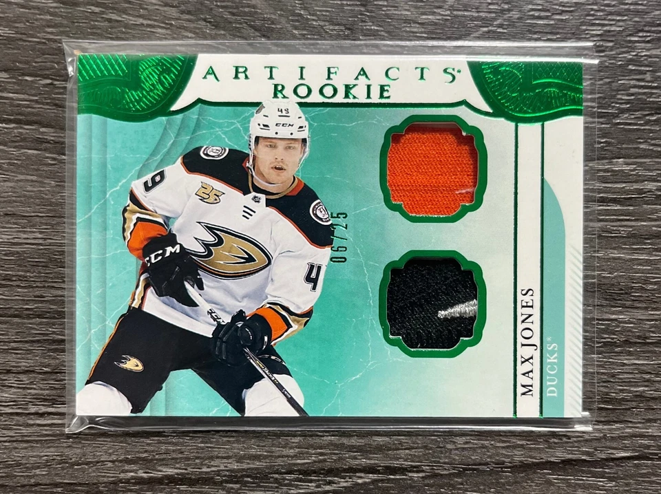 2019-20 UD Artifacts Emerald Dual Jersey Patch MAX JONES ROOKIE RC #164 06/25 - Image 1 of 2