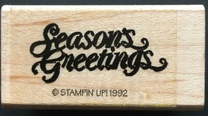 SEASON'S GREETINGS HOLIDAY CHRISTMAS WORD SENTIMENT PHRASE Wood Rubber Stamp - Picture 1 of 2