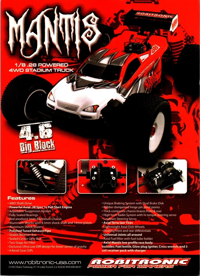 Robitronic Mantis RC 4wd Stadium Truck Wall Art Decor Ephemera 1/8 4.6 Big Block - Image 1 of 1
