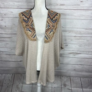 Cárdigan kimono Flying Tomato para mujer frente abierto talla mediana beige flecos - Imagen 1 de 9