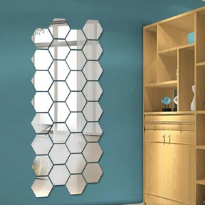12Pcs 3D Mirror Hexagon Vinyl Removable Wall Sticker Decal Home Decor Art DIY US - Picture 1 of 13