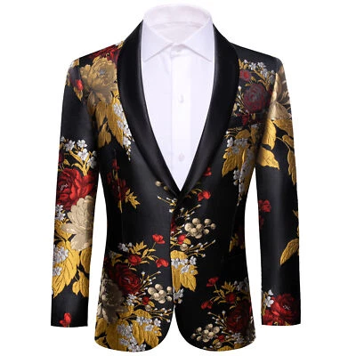 Para Hombres Floral Esmoquin Cena Chaqueta Calce Regular Chal Solapa Paisley Baile de graduación Fiesta Traje Foto 1 de 4