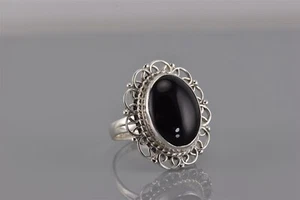 Anillo de Banda Distintivo de Plata Esterlina Negro ónix Festonelada Openwork 925 Talla: 7,5 - Imagen 1 de 7