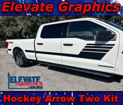 For Ford F-150 Side Hockey Arrow Two Stripes Vinyl Graphics 3M Decals 2021-2026 - Image 1 of 4