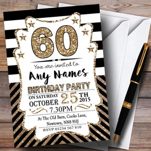 Black & White Bronze Chevrons 60th Personalised Birthday Party Invitations - Picture 1 of 1